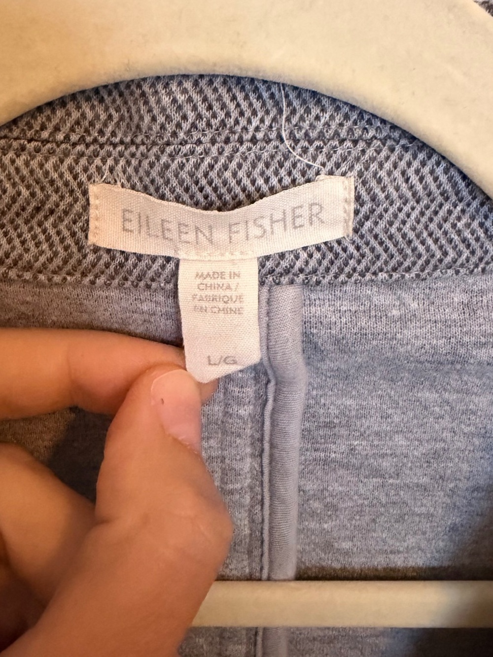 Eileen Fisher Gray Herringbone Knit Moto Jacket Size L Asymmetric Zip